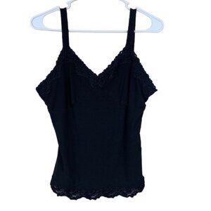 One West Women’s Black Y2K Lace Trim Babydoll Cami Size Large Witchy